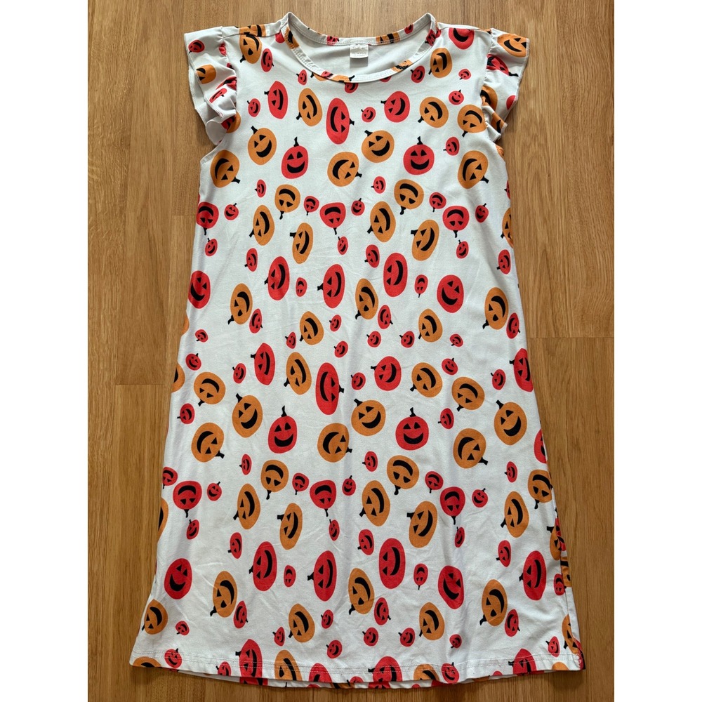 Girls Halloween Pumpkin Dress Flutter Sleeve Jack-O-Lantern Dress XL